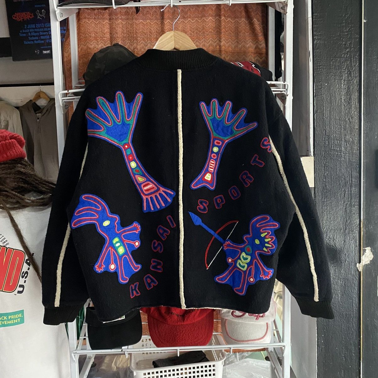 Kansai Yamamoto Vtg 90s Kansai Yamamoto "BASARA" Graphic Wool Bomber Jacket Size US S / EU 44-46 / 1 - 1 Thumbnail