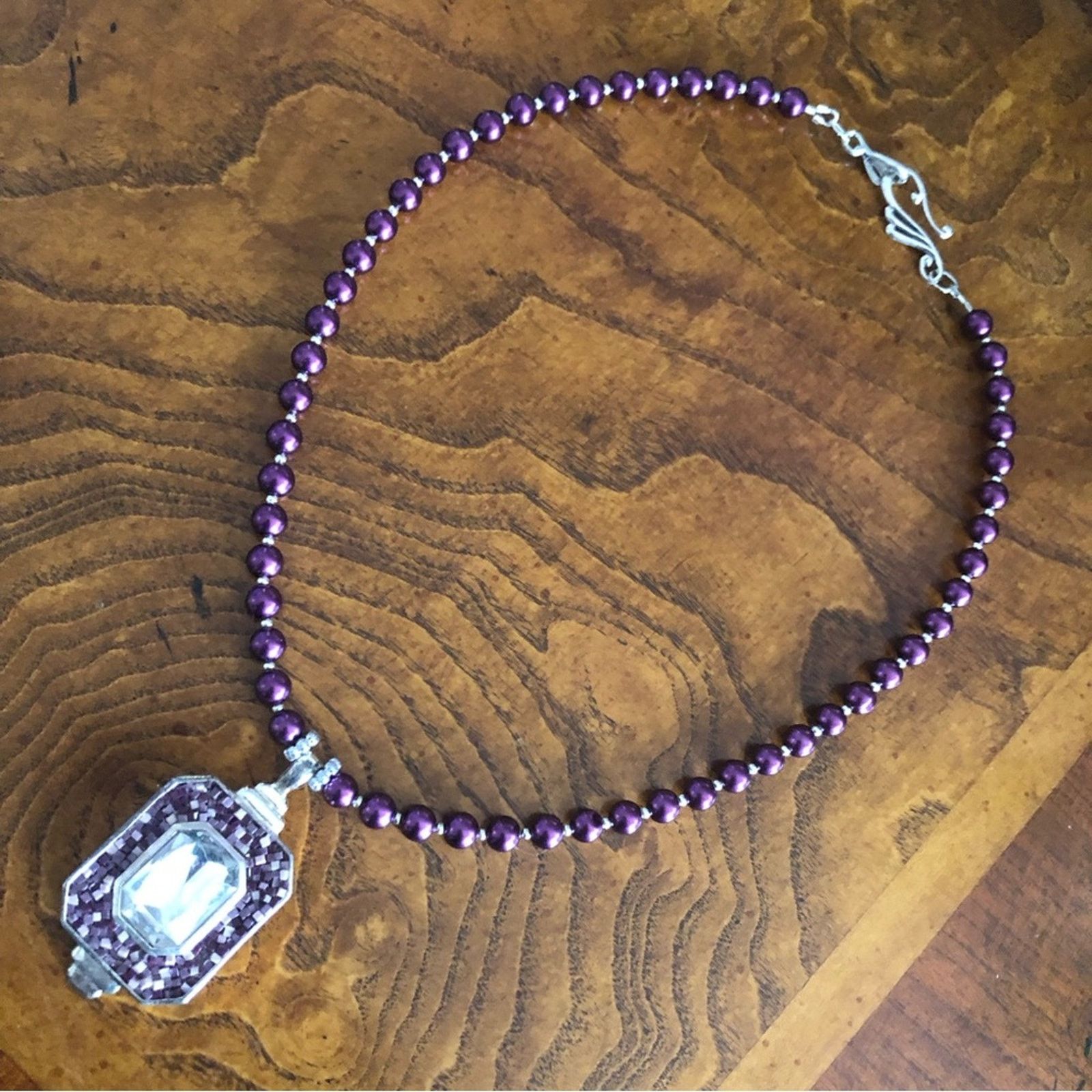 Handmade Handcrafted repurpose vintage mosaic pendant Pearl necklace Size ONE SIZE - 9 Thumbnail