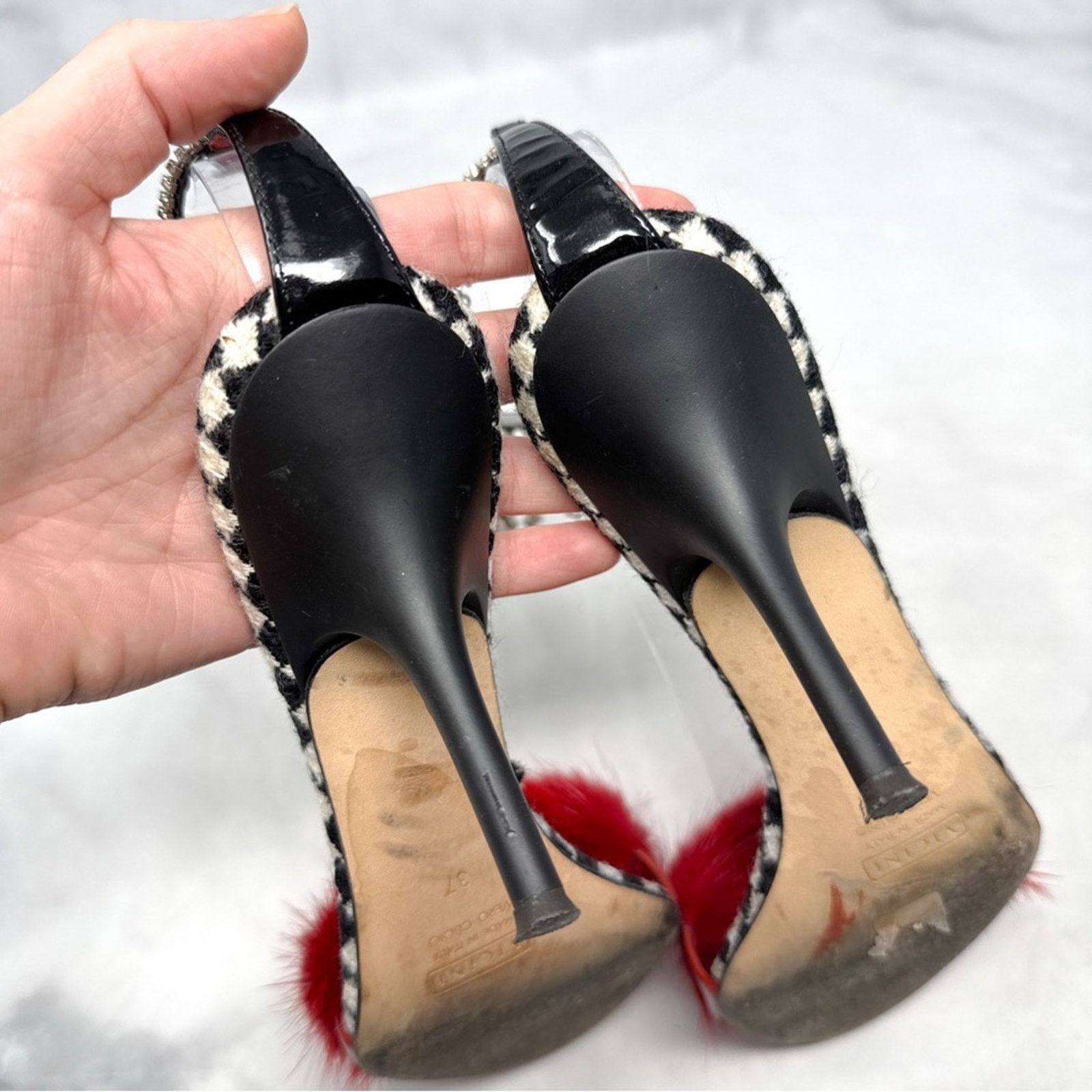 Giuseppe Zanotti Giuseppe Zanotti Vicini Vintage Y2K Fur Houndstooth Heels 37 Size US 7 / IT 37 - 10 Thumbnail