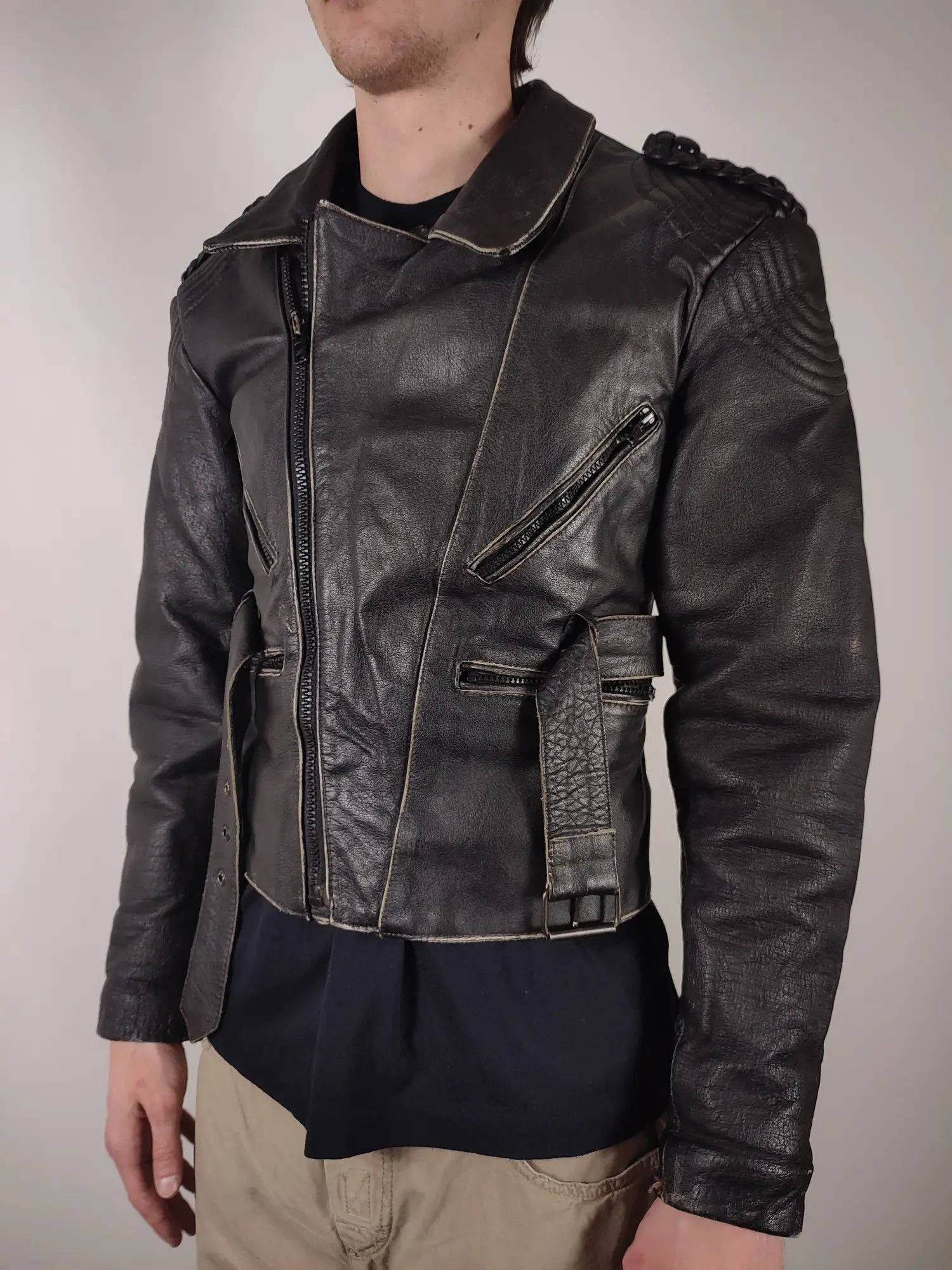 Vintage Vintage Moto Biker Faded Leather Jacket Size US M / EU 48-50 / 2 - 6 Thumbnail