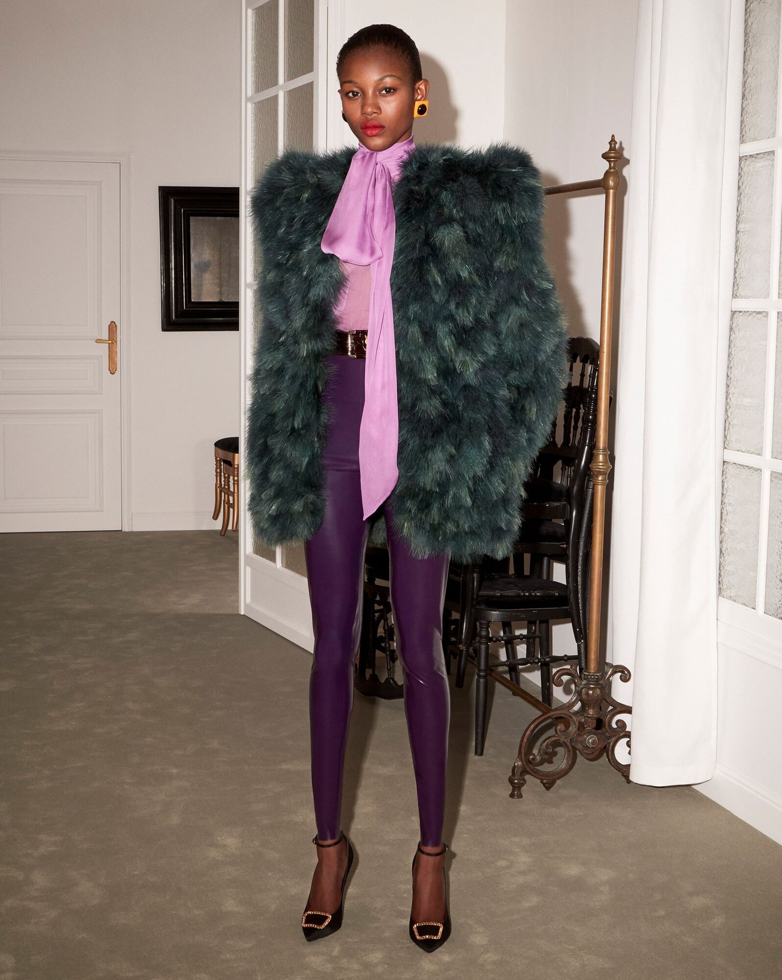 Saint Laurent Paris o1bcso1str1224 Feather Jacket In Silk Organza in Black Size M / US 6-8 / IT 42-44 - 4 Thumbnail