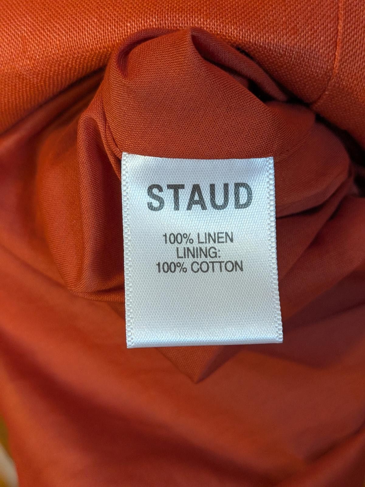 Staud NWT STAUD Linen Tie Front Short Sleeve Orange Midi Dress 6 Size M / US 6-8 / IT 42-44 - 5 Thumbnail
