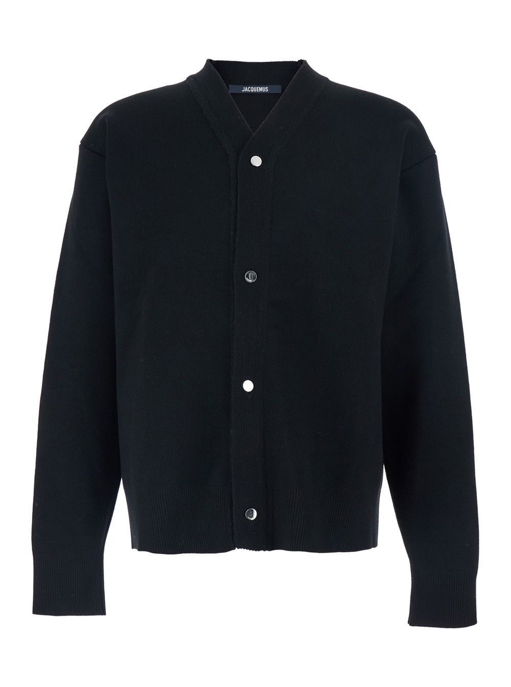 Jacquemus Black V-Neck Cardigan with J Logo on the Back in Wool Man Size US L / EU 52-54 / 3 - 1 Thumbnail