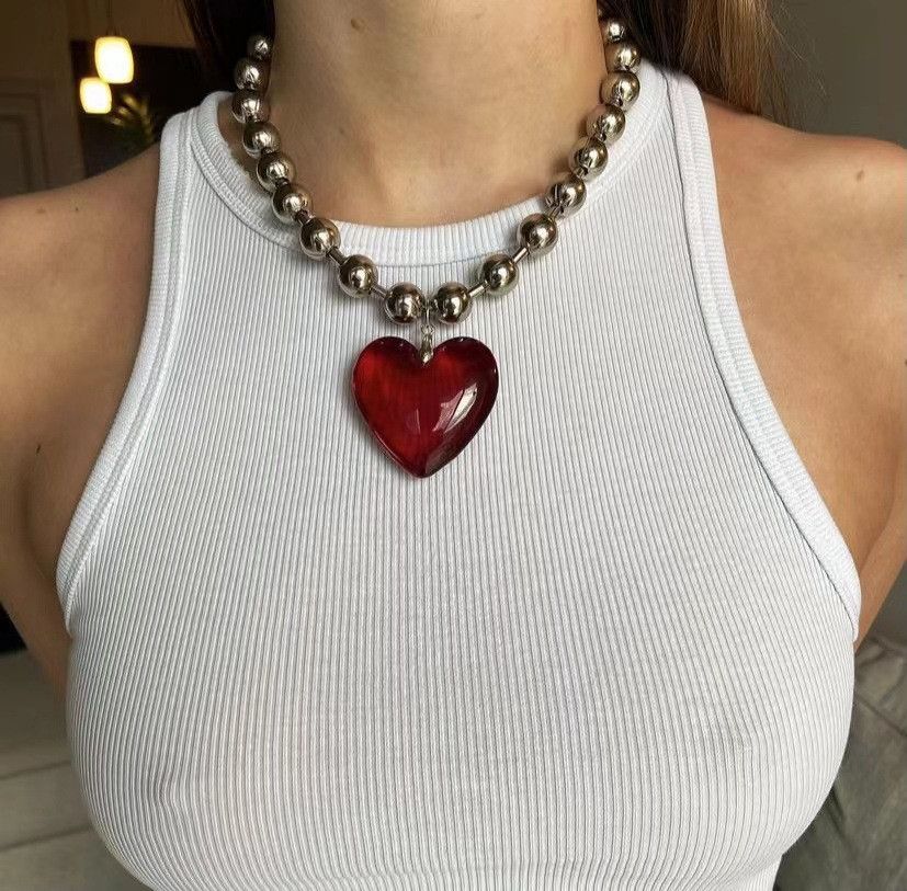 Jewelry Big Red Heart Goth Punk Necklace Chain Size ONE SIZE - 3 Thumbnail
