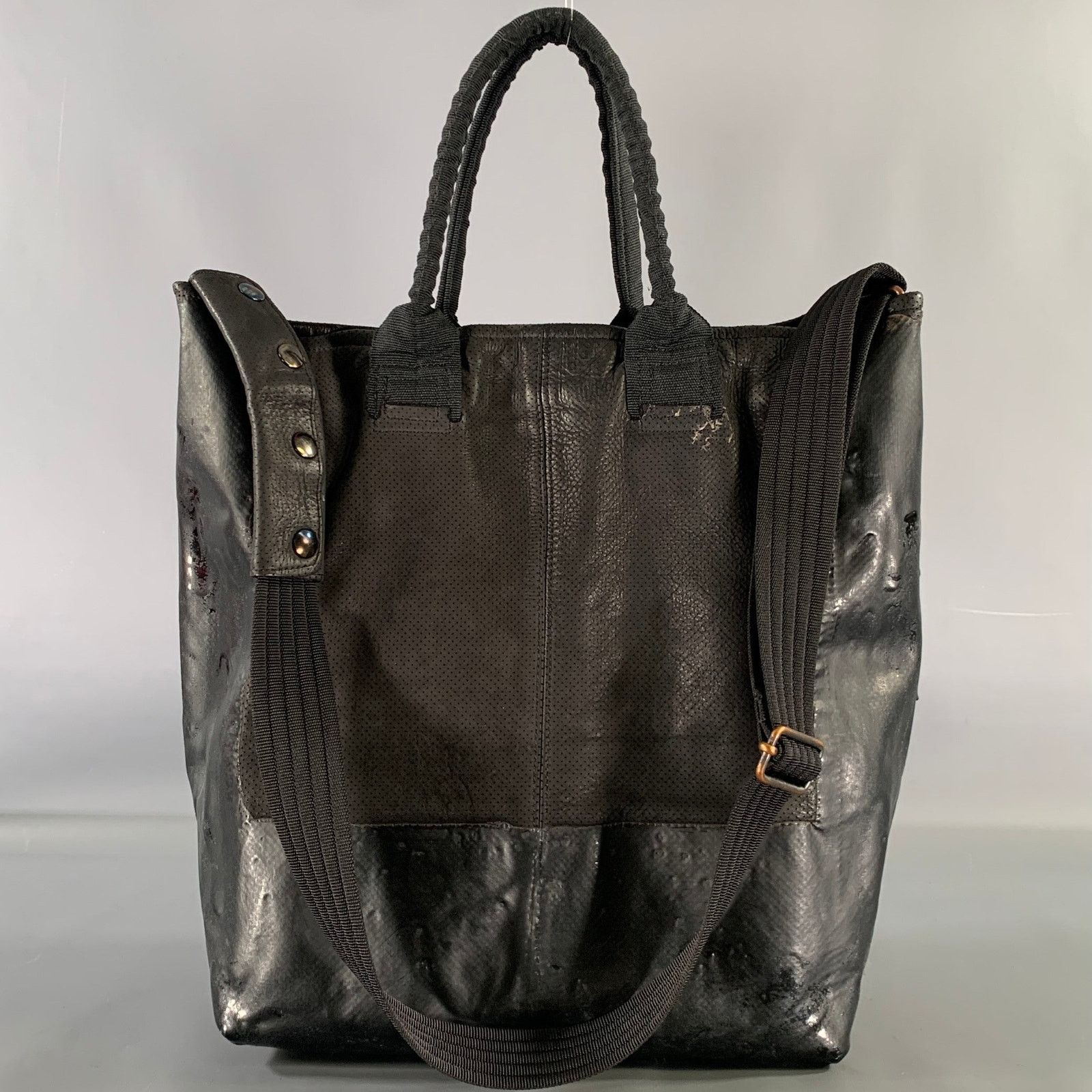 Other OXS Black Solid Leather Cross Body Tote Bag Size ONE SIZE - 2 Thumbnail