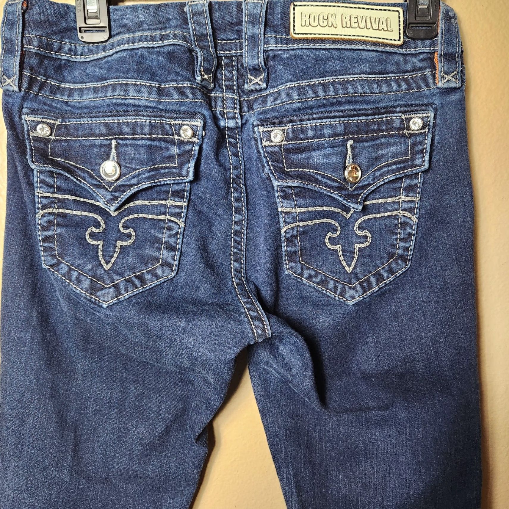 Vintage Rock Revival Jeans Women's Skinny Midrise Flap Pocket Dark Blue 27 Size 27" / US 4 / IT 40 - 6 Thumbnail