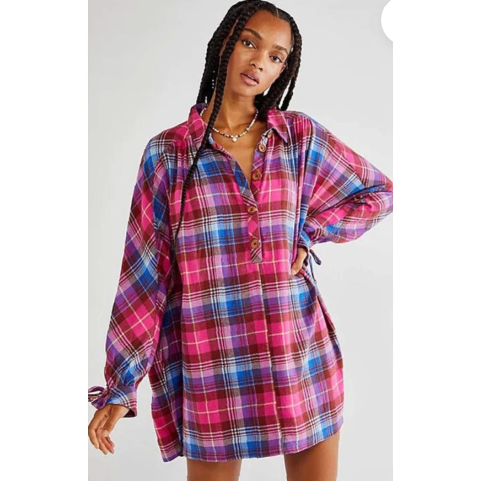 Free People Free People Dress Womens XS Multicolor Zoey Mini Dress Tunic Top Flannel Plaid Boho Oversized Size XS / US 0-2 / IT 36-38 - 2 Thumbnail