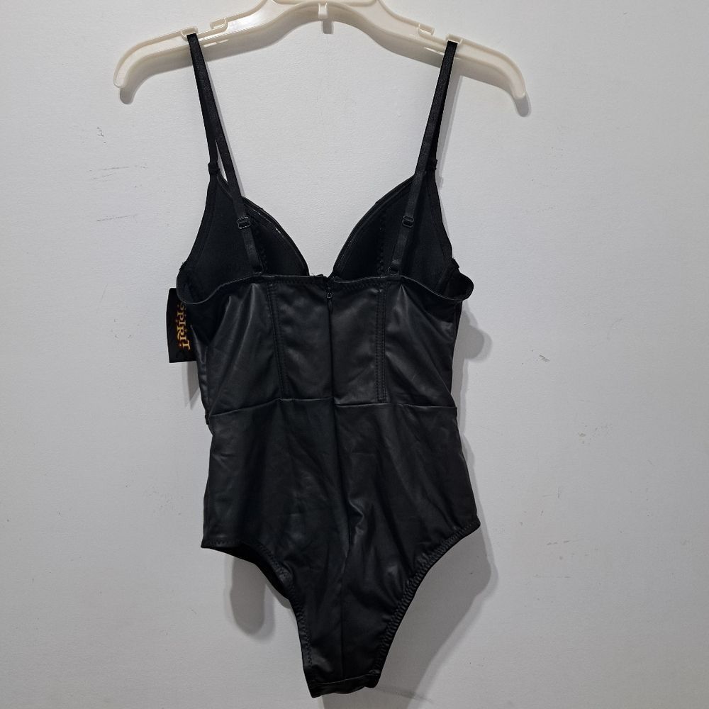Other Spirit Bodysuit Pleather Sexy Sheer Lace Cup Small Black NWT Size S / US 4 / IT 40 - 13 Thumbnail