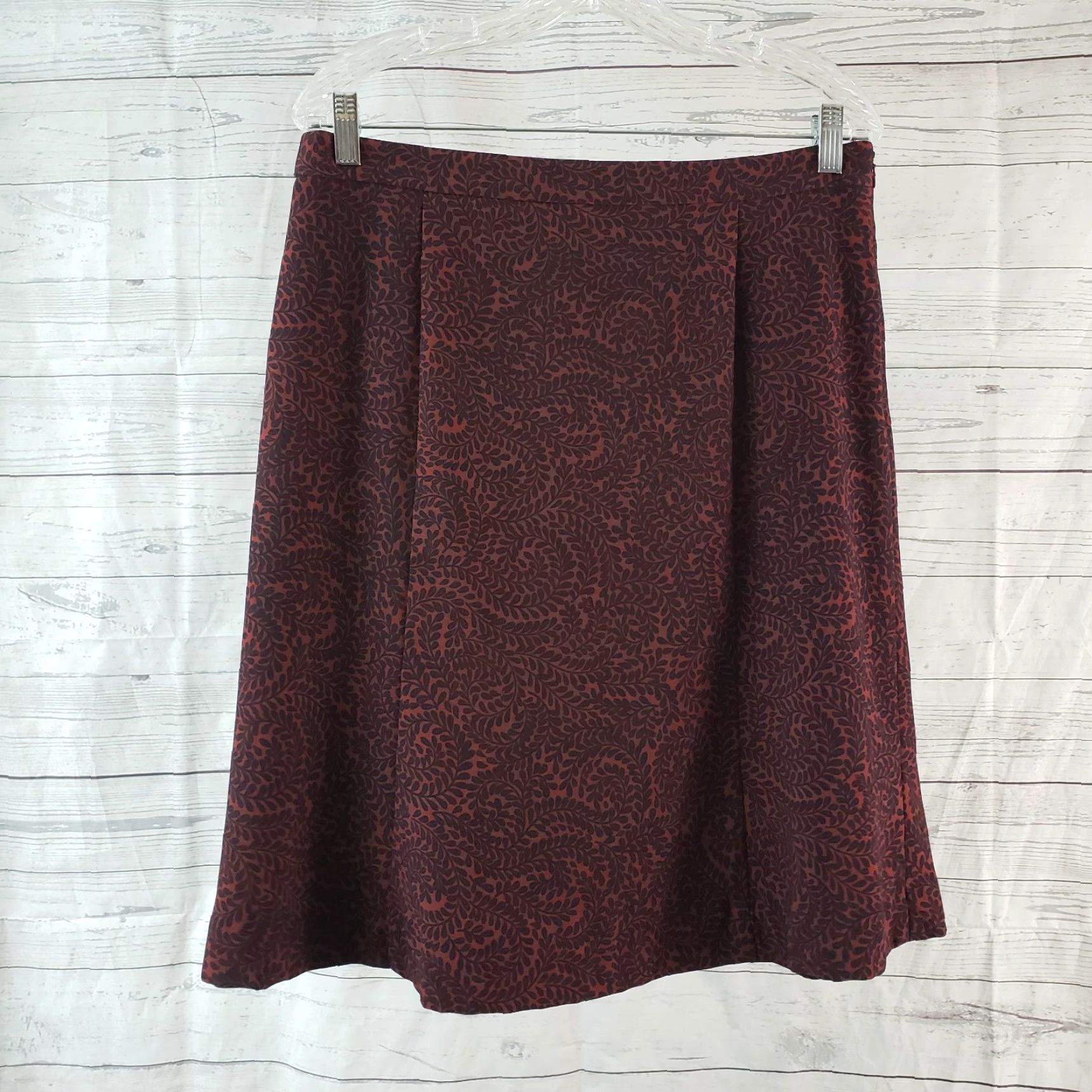 Loft LOFT Ann Taylor Womens Skirt Sz 12 Red Blue Leaf Print Side Zip Knee Length A-Line Multicolor Polyester Blend Floral Pattern Womens Skirt Size 34" / US 12 / IT 48 - 3 Thumbnail