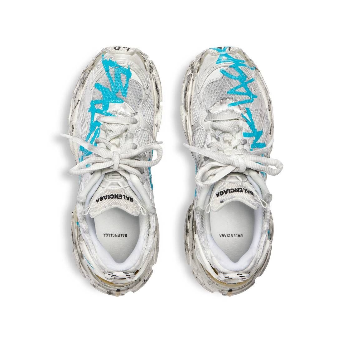 Balenciaga o1la1rc1a0825 Runner Graffiti Sneakers in White/Blue Size US 8 / EU 41 - 4 Thumbnail