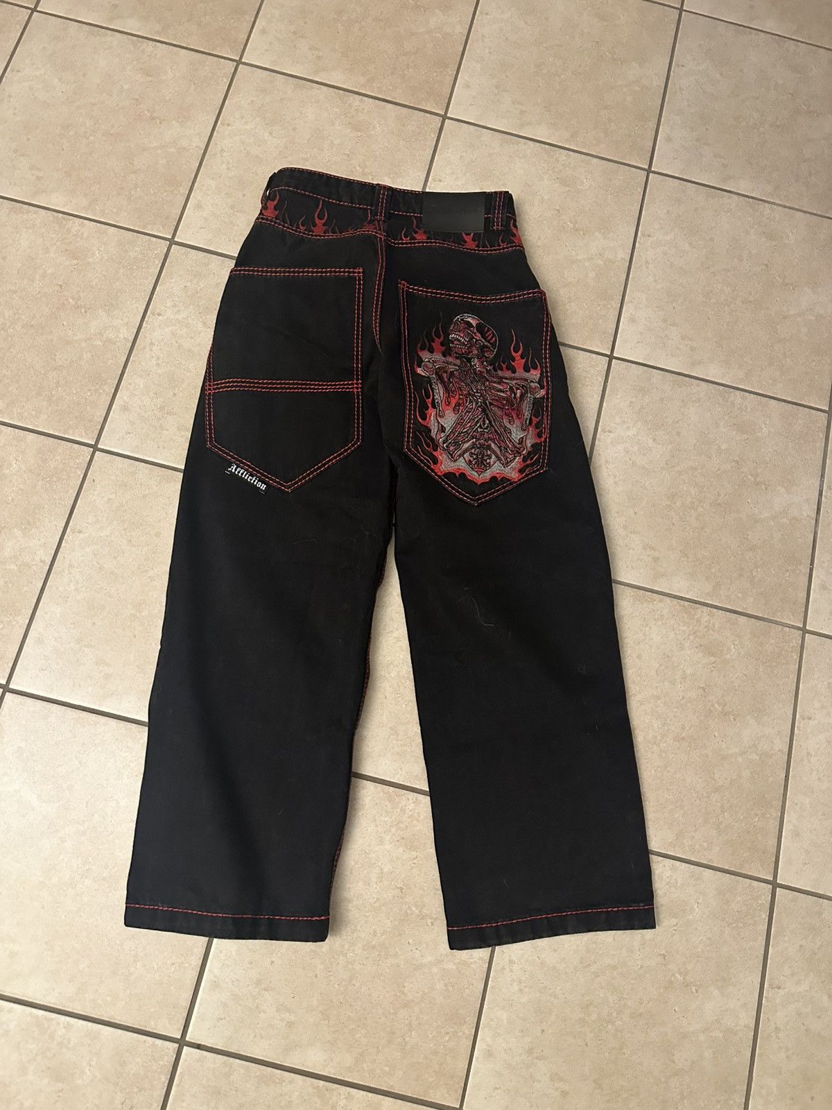 Affliction Affliction "Dante" Black Baggy Jeans - Red Contrast Stitch Size US 28 / EU 44 - 4 Thumbnail