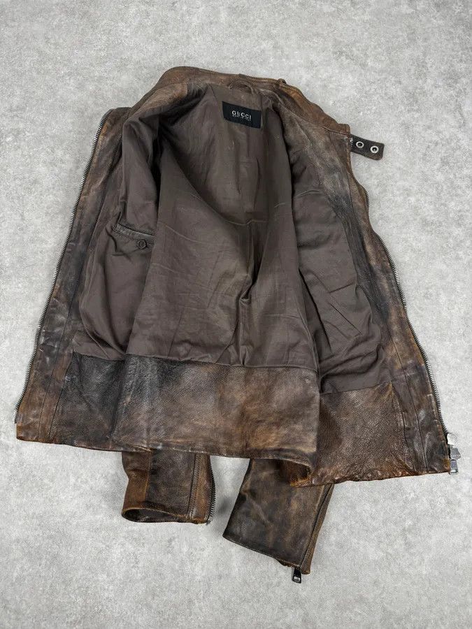 Gucci SS2011 Gucci Brown Eroded Leather Premium Jacket by Frida Giannini Size US M / EU 48-50 / 2 - 7 Thumbnail