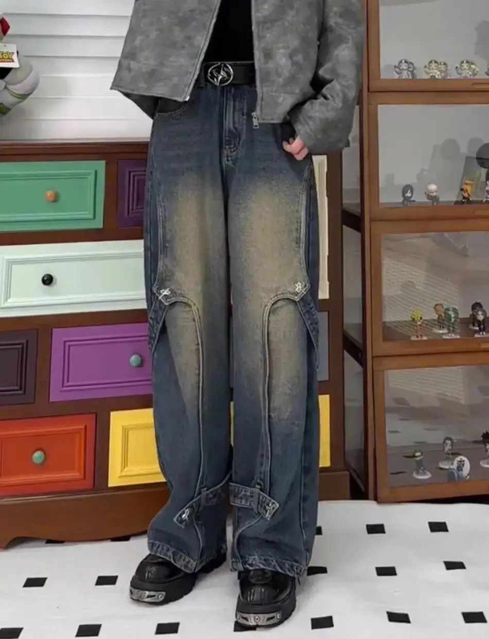 Japanese Brand Retro washed straight leg patchwork jeans Size US 32 / EU 48 - 2 Thumbnail
