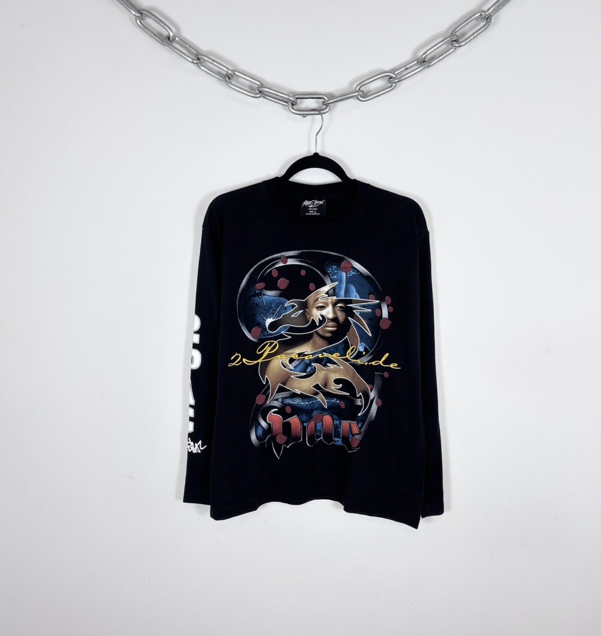 Rap Tees Vintage 2Pac Shakur Y2K Black AOP Big Logo Long Sleeve Tee Size US L / EU 52-54 / 3 - 1 Thumbnail