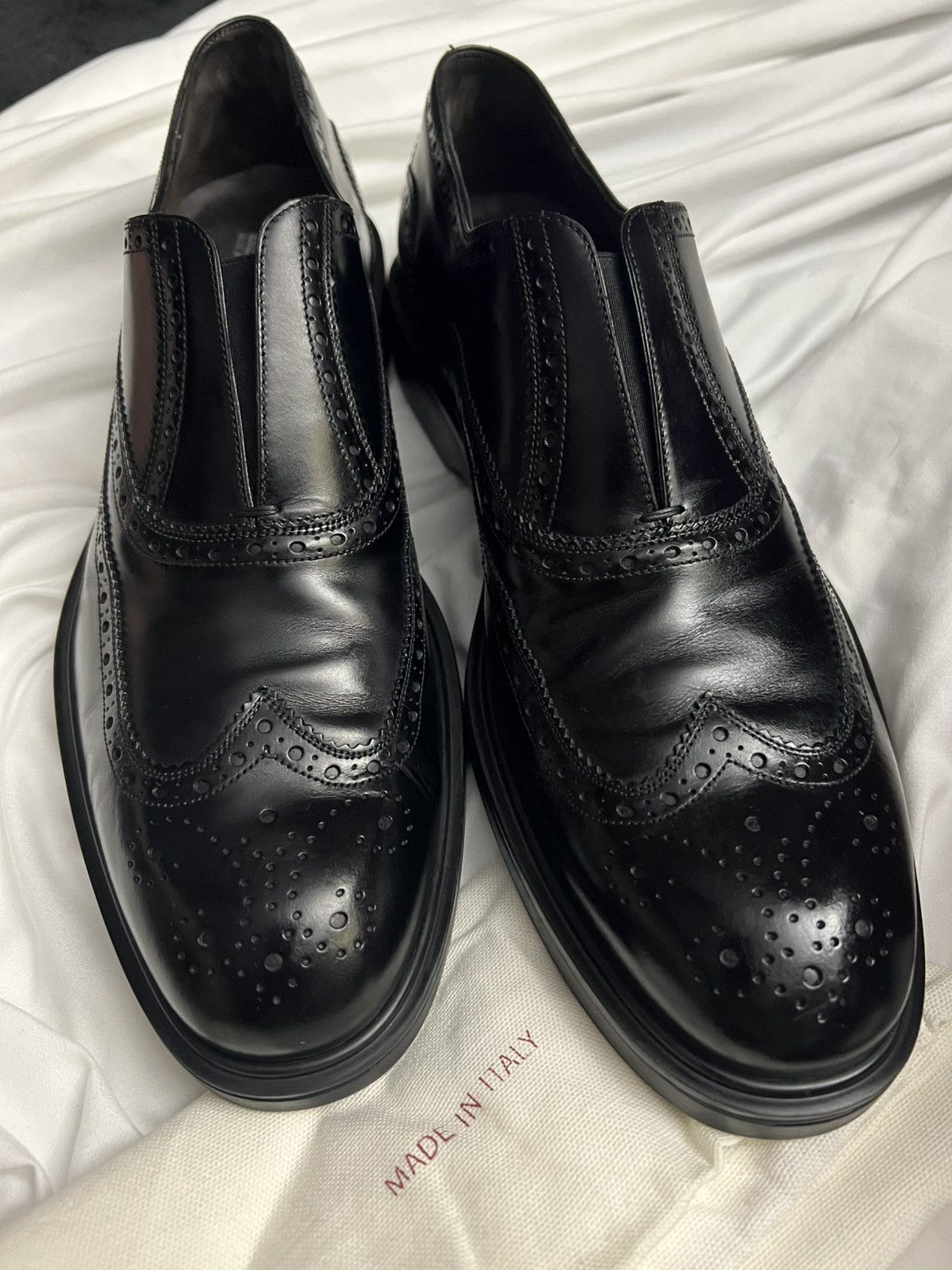 Salvatore Ferragamo Gambit Black Calf Slip-on Brogue Size US 11 / EU 44 - 10 Thumbnail