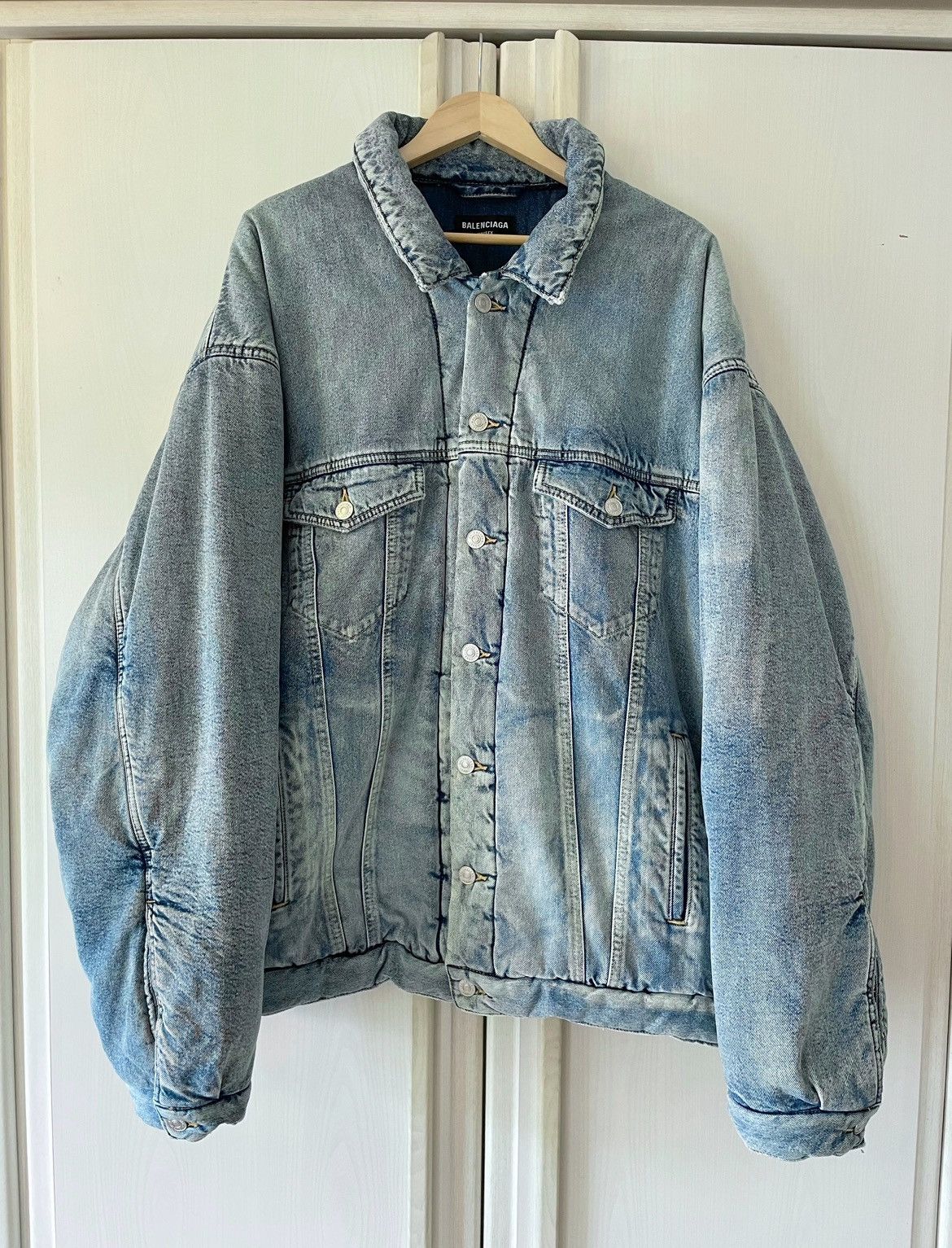 image of Balenciaga Spring22 Padded Denim Jacket NWT (44) Xxl Fit in Light Blue, Men's (Size Small)