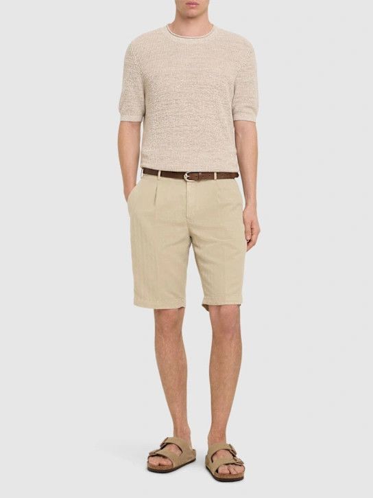 PT Torino o1lsvrm0425 Lyocell Blend Herringbone Shorts in Beige Size US 34 / EU 50 - 3 Thumbnail