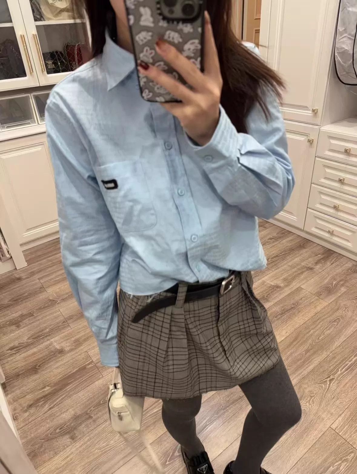 Miu Miu Miu Miu 23 Sky Blue All Over Logo Shirt Size XS / US 0-2 / IT 36-38 - 8 Thumbnail