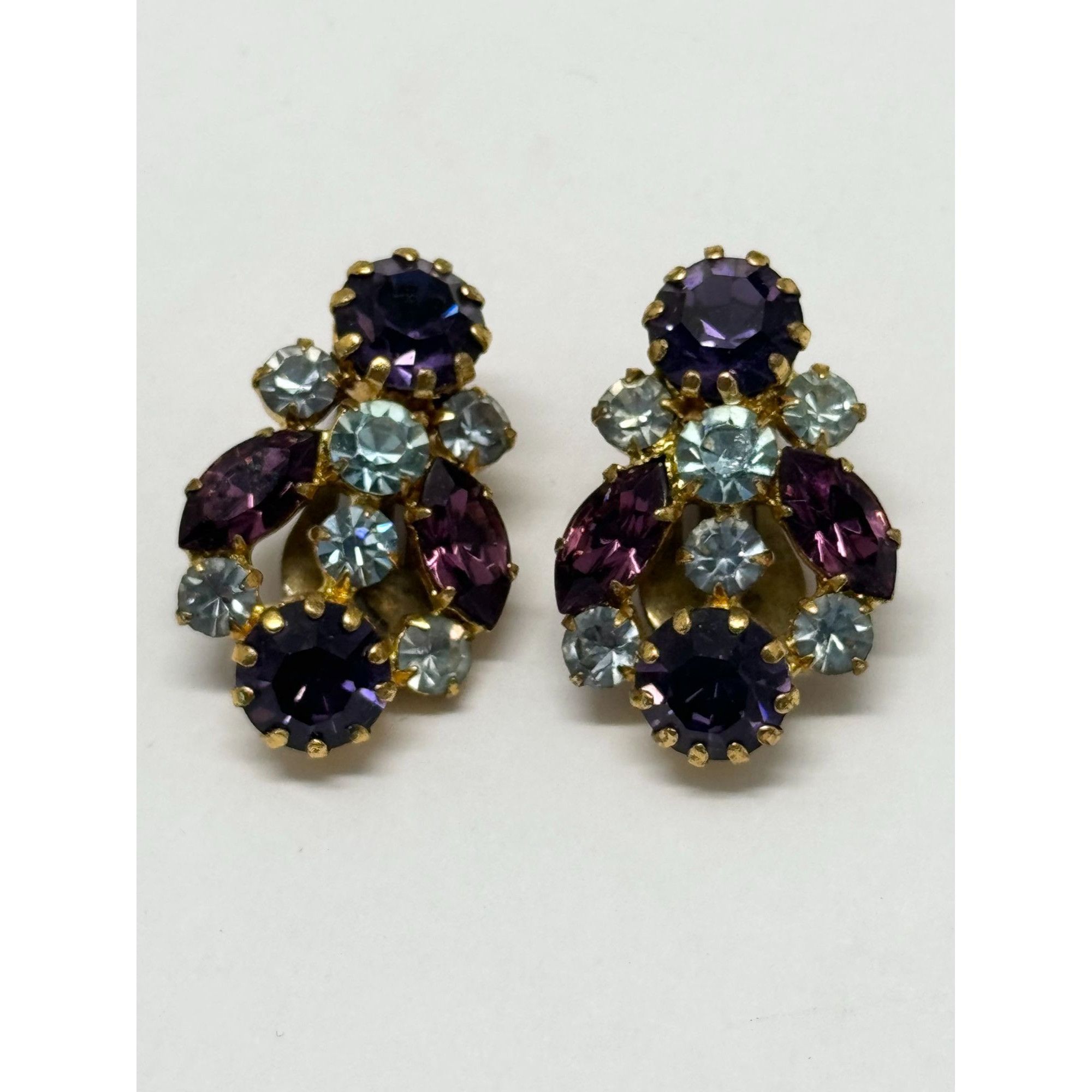 Vintage Vintage Austria Purple Rhinestone Earrings Size ONE SIZE - 1 Thumbnail