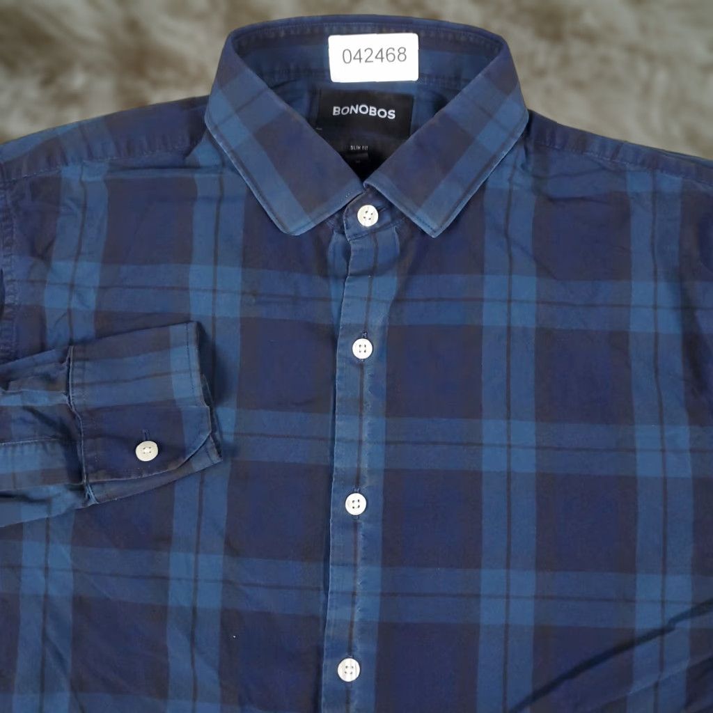 Bonobos Bonobos Shirt Mens Medium Blue Plaid Button-Up Long Sleeve Casual Shirt - Cotton - Regular Fit - Navy/Blue - Button-Down Collar - Men Size US M / EU 48-50 / 2 - 1 Thumbnail