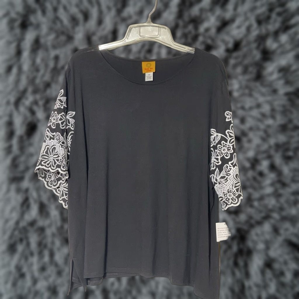 Vintage VINTAGE Ruby Road Womens Plus Size 3X Knit Top Embroidered Floral Sleeves Dark Fairy Blouse Bohemian Flower Hippie Retro Womens Size XXL / US 16-18 / IT 52-54 - 1 Thumbnail