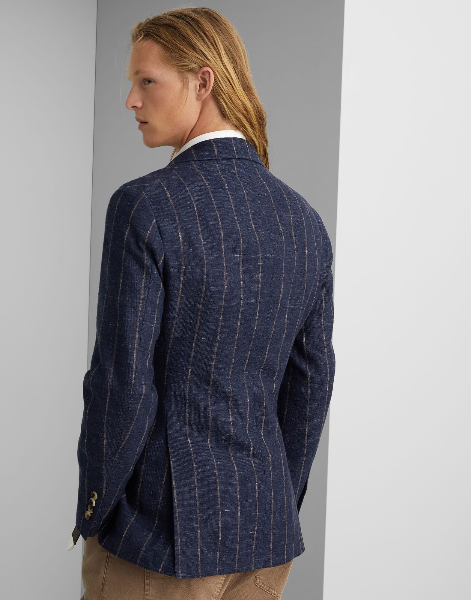 Brunello Cucinelli o1w1db10725 Jacket Linen in Open Blue Size US L / EU 52-54 / 3 - 5 Thumbnail