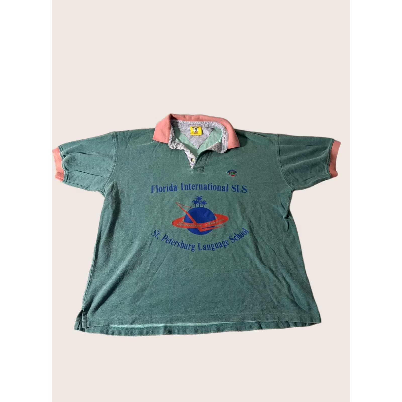 Vintage Duck Head Polo Shirt Mens Large Green Florida SLS Language School Graphic Logo Polo Shirt Casual Summer Size US L / EU 52-54 / 3 - 1 Thumbnail