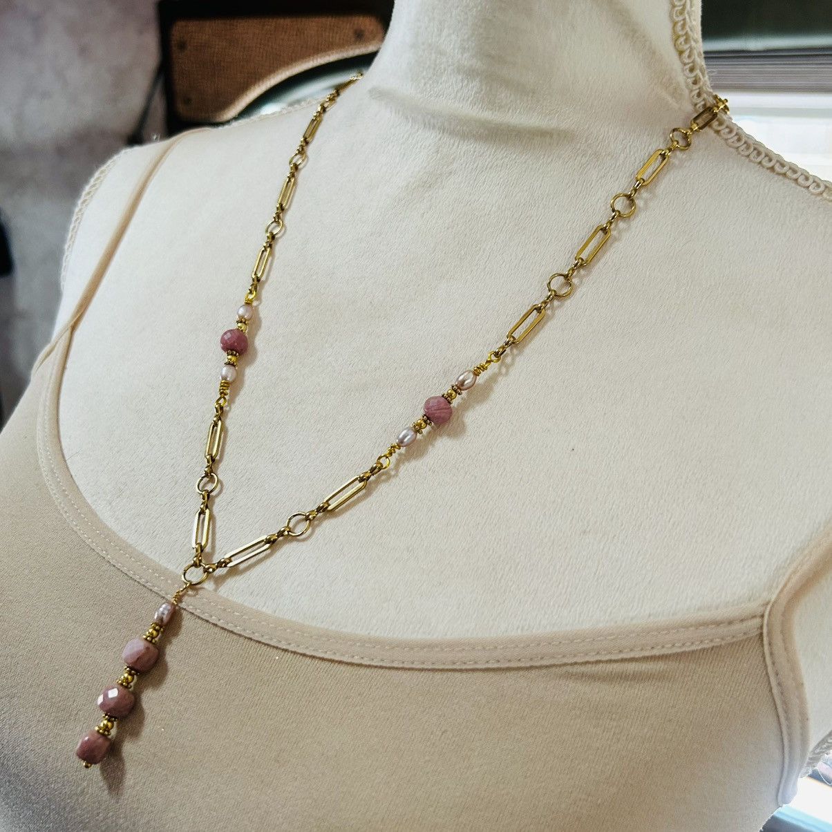 Handmade Handcrafted faceted square cut rhodonite necklace Size ONE SIZE - 3 Thumbnail