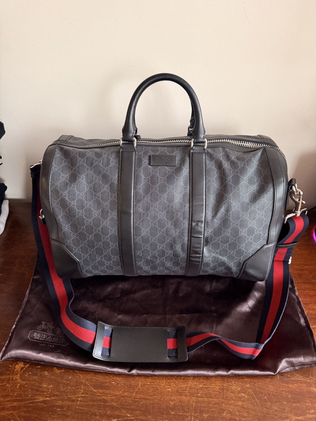 Gucci GUCCI GG Supreme Duffle Bag Black Monogram Weekender Travel Size ONE SIZE - 3 Thumbnail