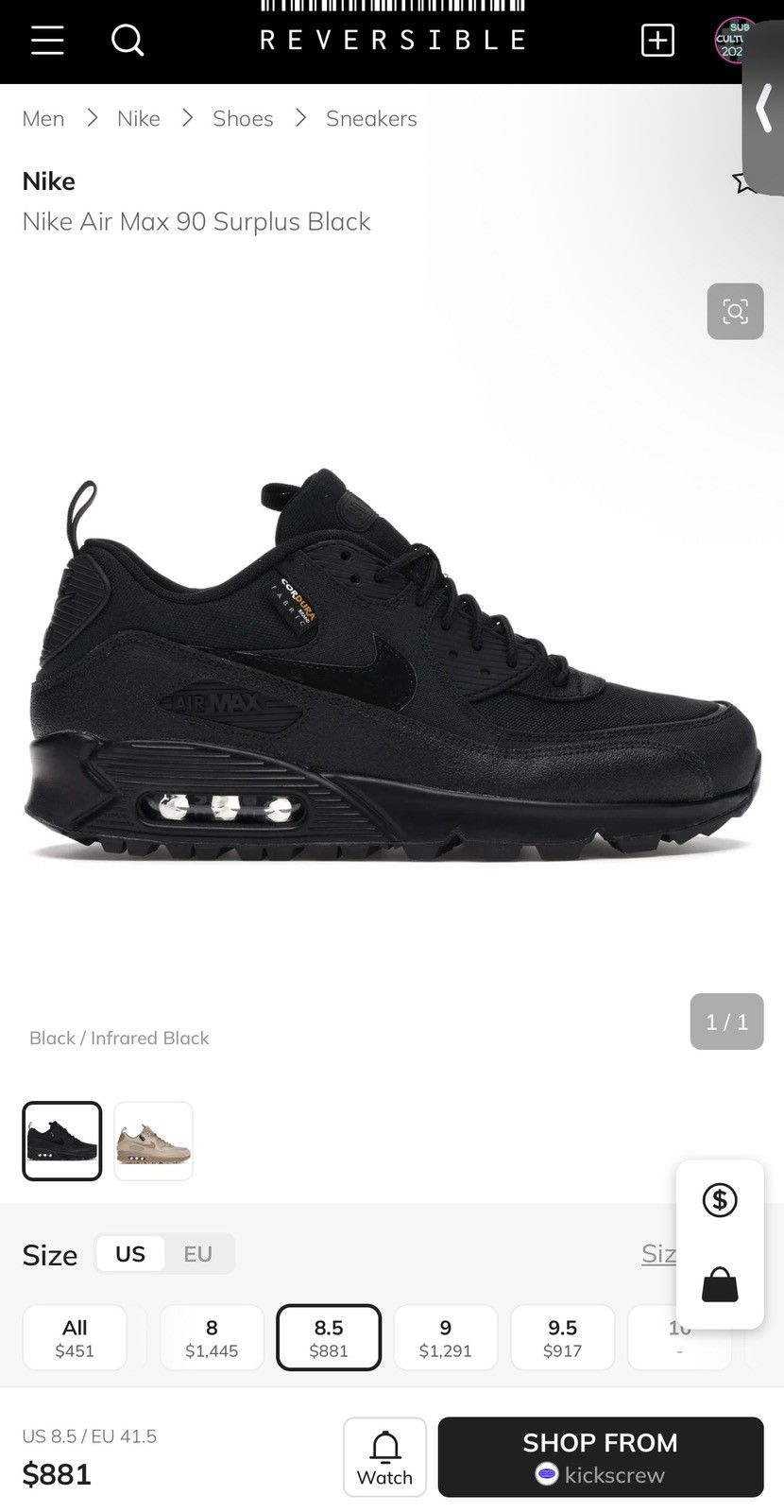 Nike Nike Air Max 90 Surplus “Black Infrared” Cordura Size US 8 Size US 8 / EU 41 - 12 Thumbnail