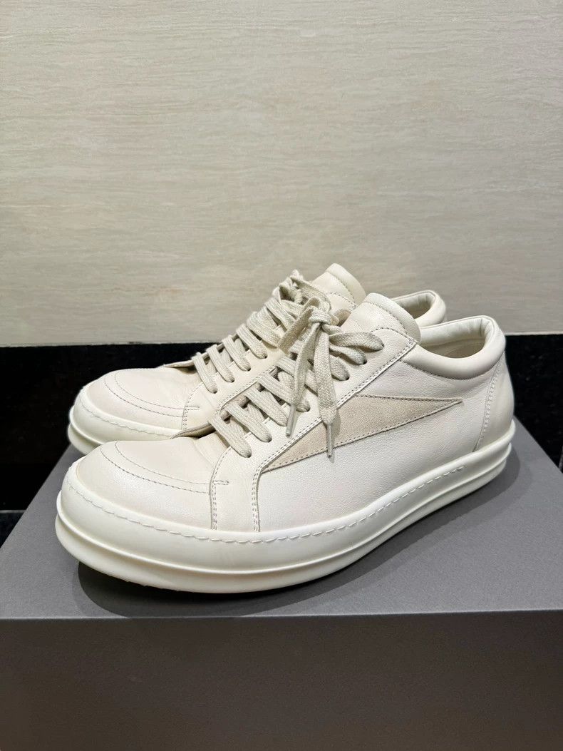 Rick Owens White Low Top Leather Sneakers