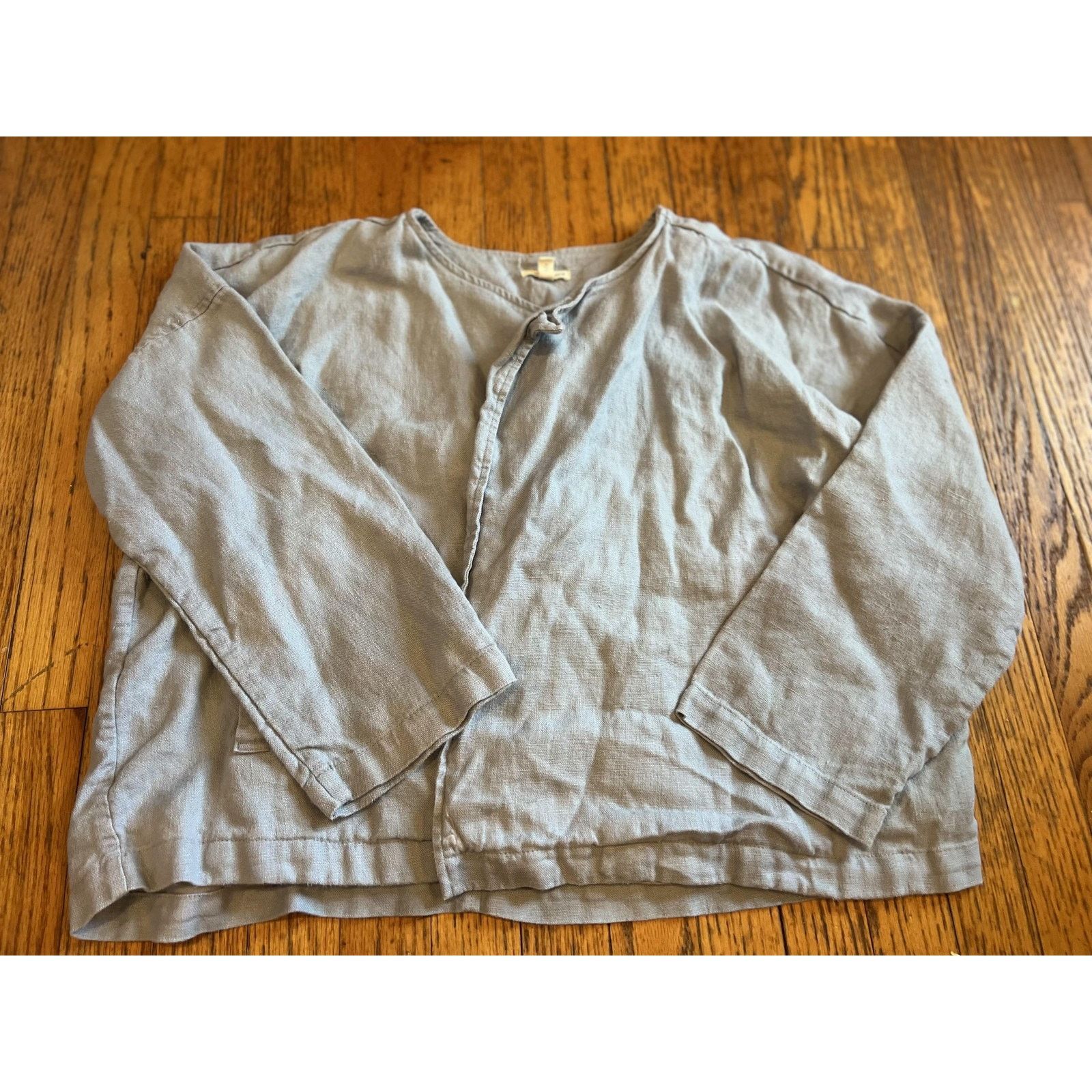 Eileen Fisher Eileen Fisher Jacket Medium Gray Linen Open Front Collarless Size M / US 6-8 / IT 42-44 - 1 Thumbnail