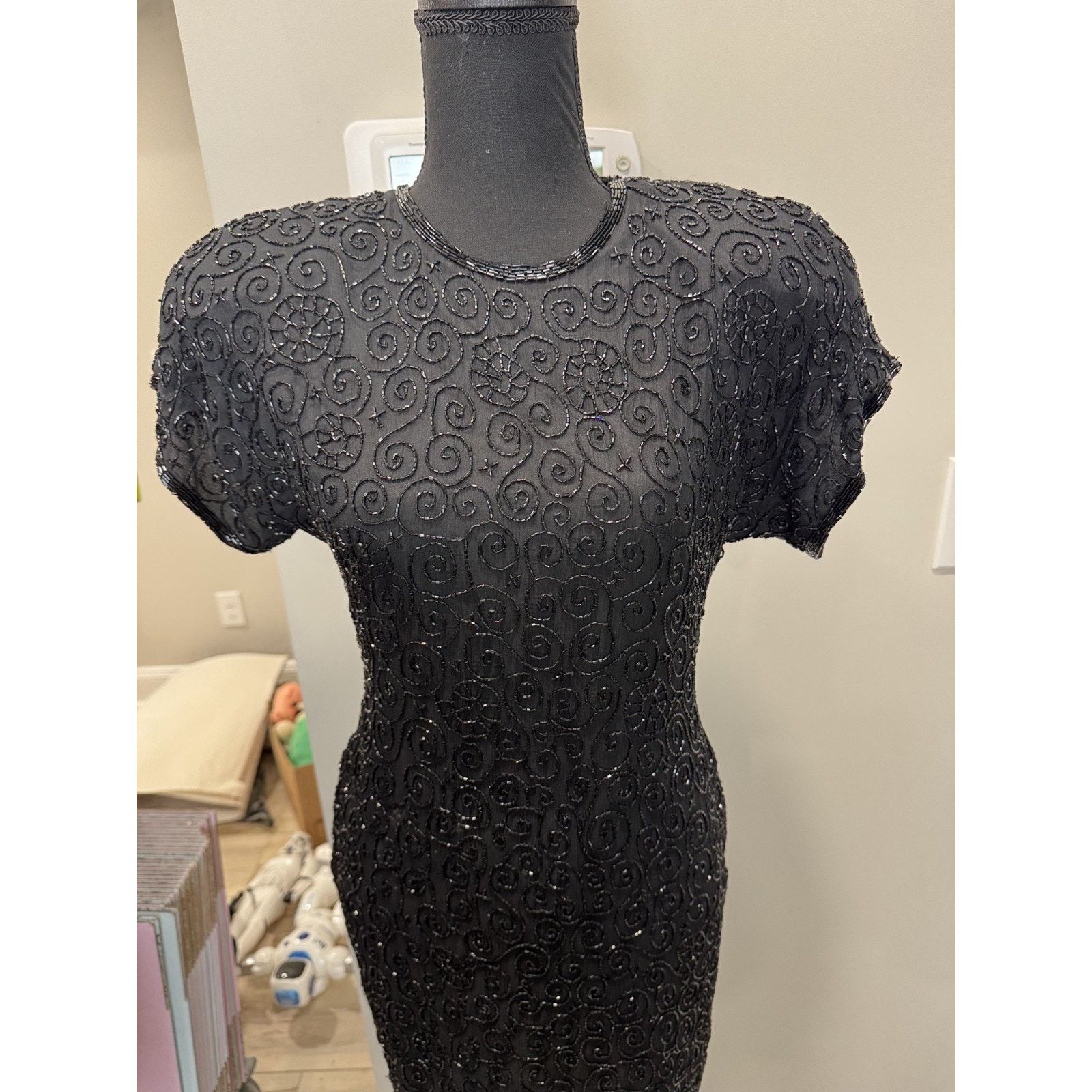 Other Vintage 1980s Pure Silk Beaded Dress Black Whimsigoth Dress Size S / US 4 / IT 40 - 2 Thumbnail