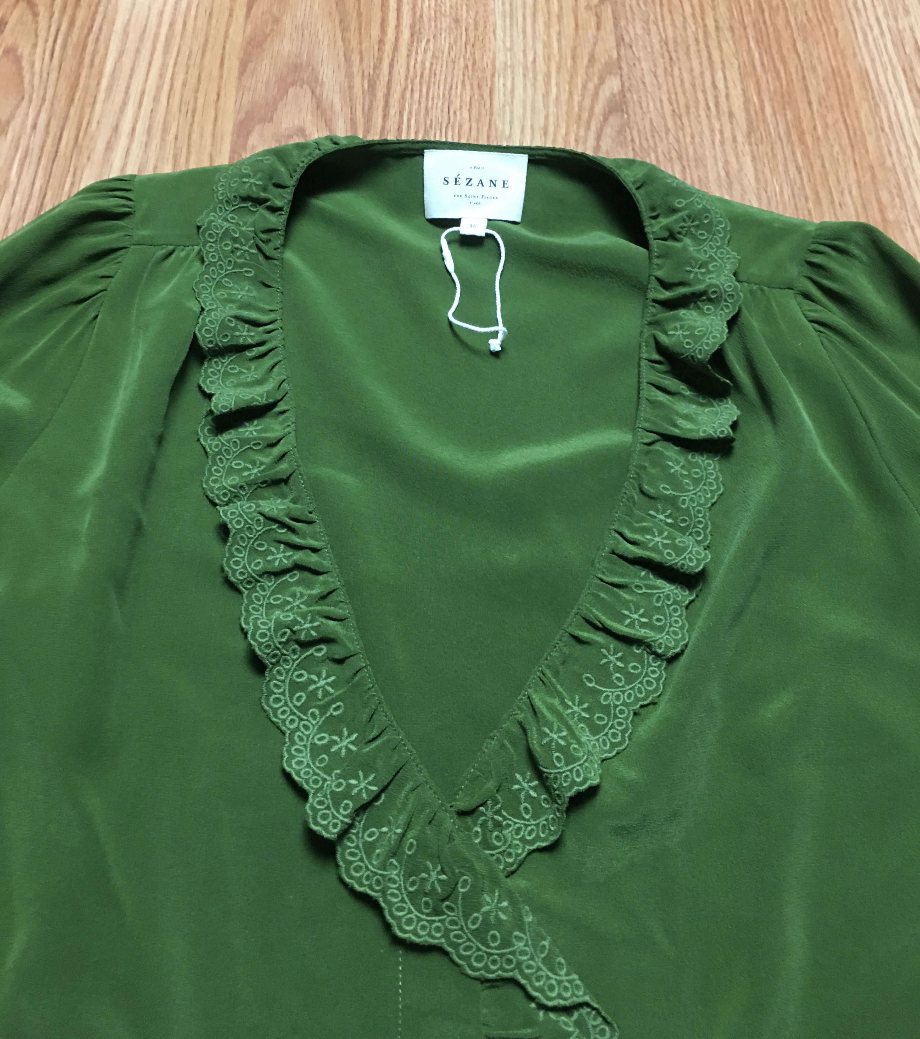 Sezane Sezane Rosine Green Silk Blouse Shirt Size EU 36 Size XS / US 0-2 / IT 36-38 - 13 Thumbnail