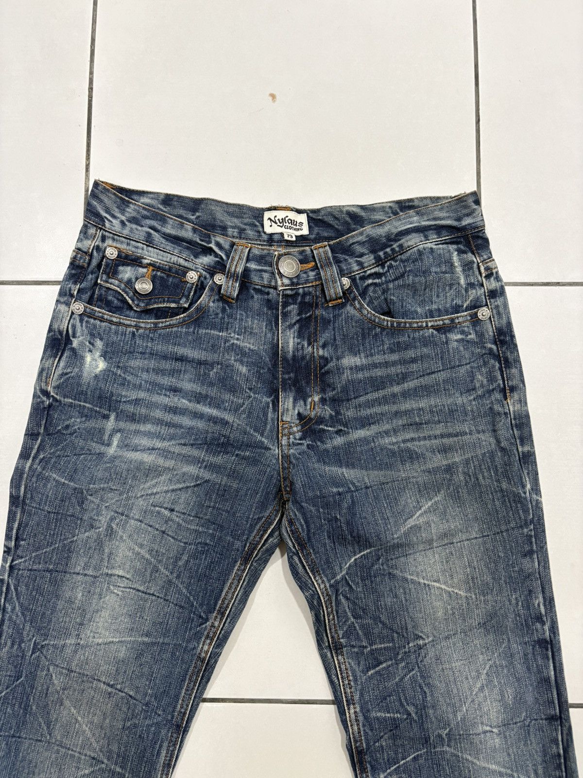 Japanese Brand Vintage 90s NYLAUS Japan Clawmark Distres Jeans Size US 30 / EU 46 - 4 Thumbnail