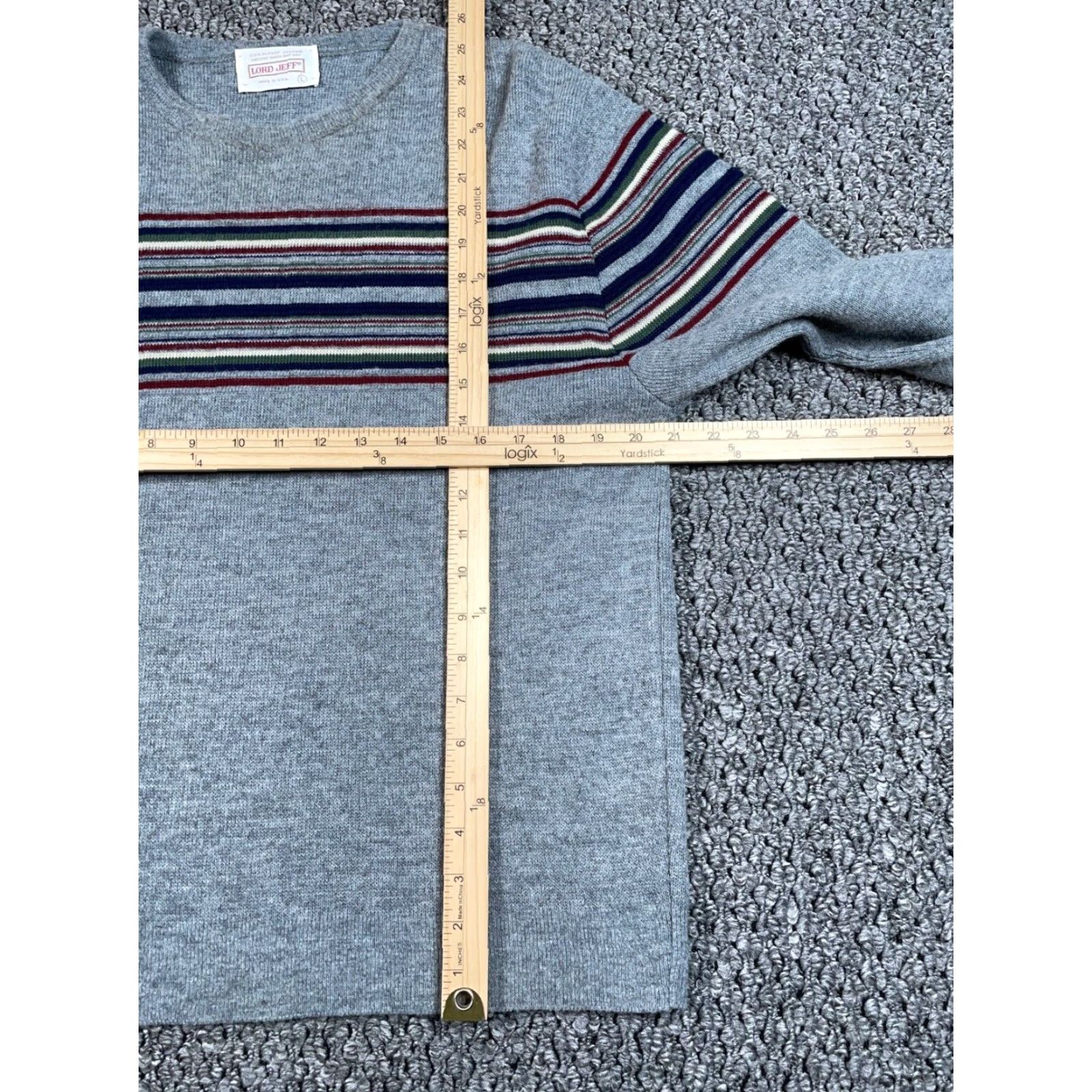 Vintage VINTAGE Lord Jeff Striped Sweater Adult Large Gray Acrylic Pullover 80s Preppy Mens Size US L / EU 52-54 / 3 - 5 Thumbnail