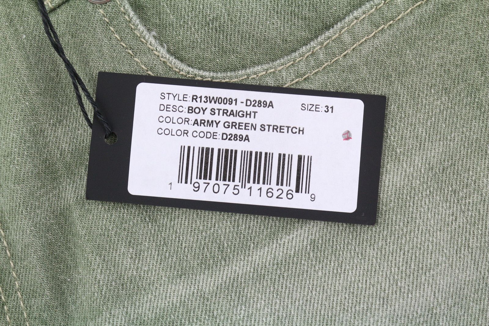 R13 BOY STRAIGHT 31 Slim Straight Cropped Army Green 84484 Size 31" - 7 Thumbnail