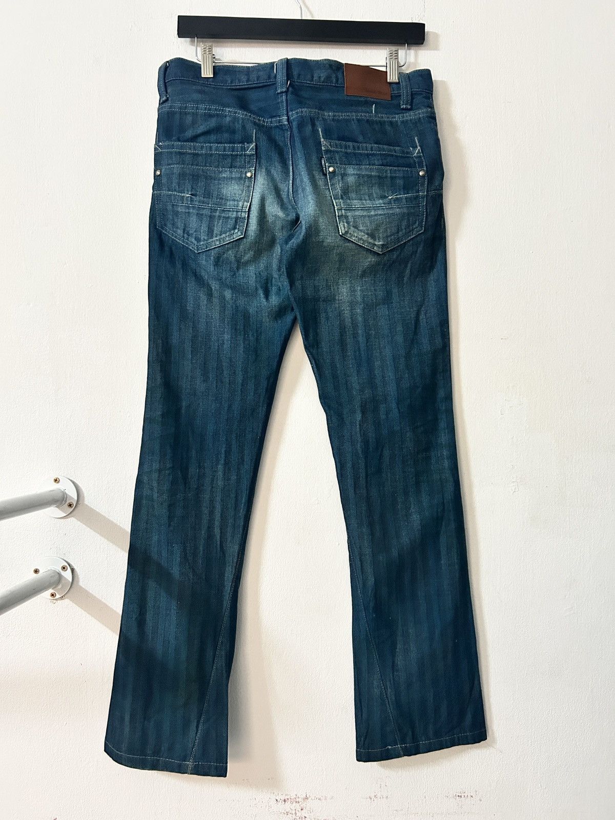 Tornado Mart Tornado Mart Striped Waxed Denim Flared Jeans Size US 31 - 6 Thumbnail