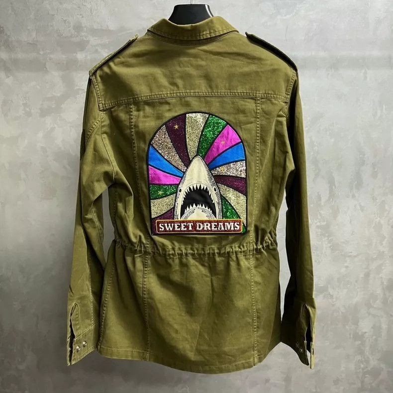 Saint Laurent Paris Saint Laurent Green Shark Print Jacket- Size US M / EU 48-50 / 2 - 2 Thumbnail