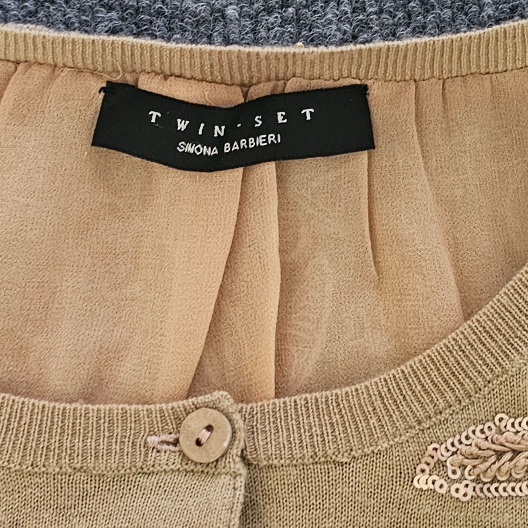 TWINSET TWINSET Cardigan Women Small Beige Wool Beaded Sequins Italy Size S / US 4 / IT 40 - 3 Thumbnail