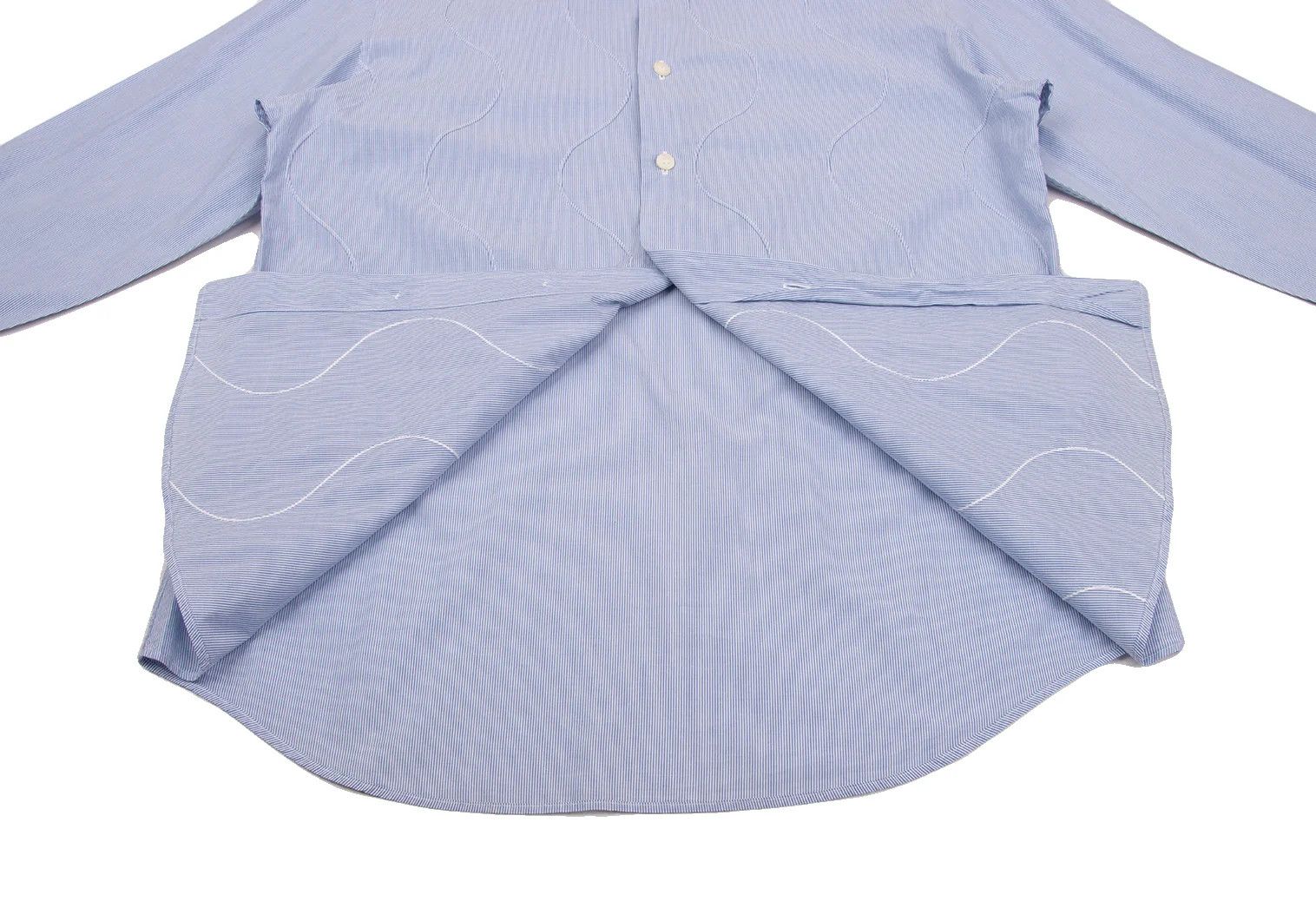 Issey Miyake Front Wave Stripe Long Sleeve Shirt in Blue and White Size US M / EU 48-50 / 2 - 10 Thumbnail
