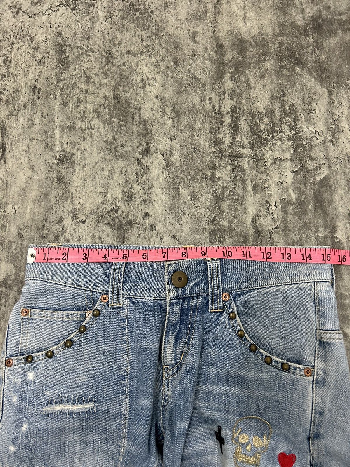 Hysteric Glamour × Japanese Brand × Seditionaries Word Wide Love Skull Ring Distressed Jeans Size US 30 / EU 46 - 15 Thumbnail