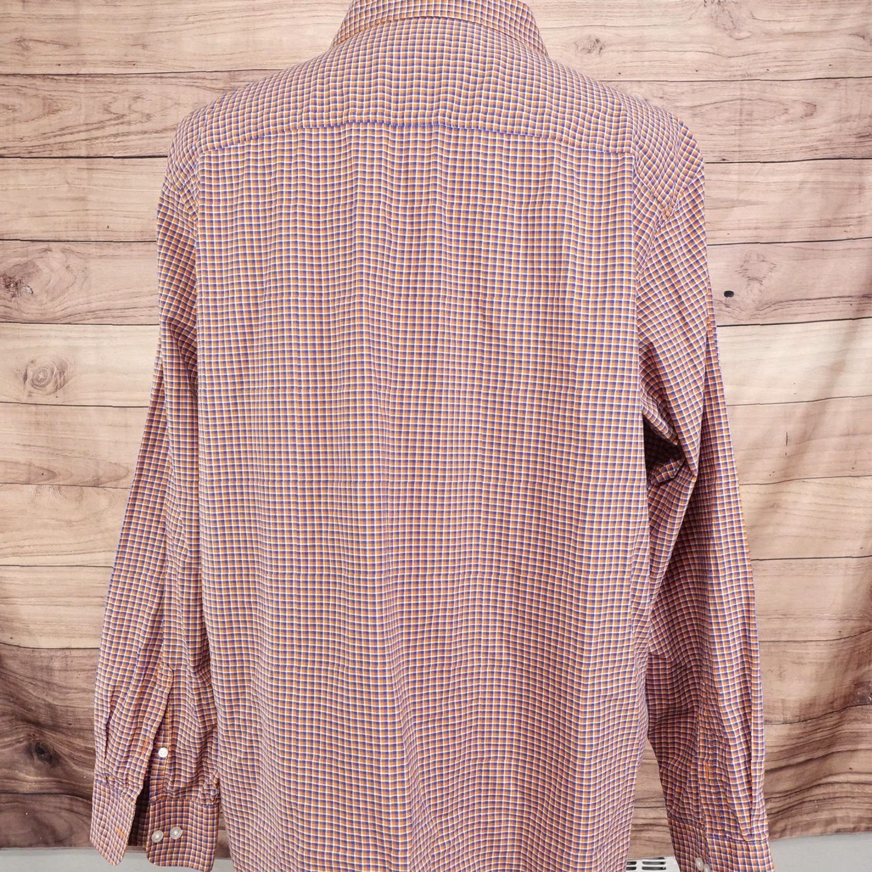 Liz Claiborne VINTAGE Claiborne Shirt Mens 2XL Long Sleeve Casual Cotton Plaid Button-Up Orange Blue Size US XXL / EU 58 / 5 - 4 Thumbnail