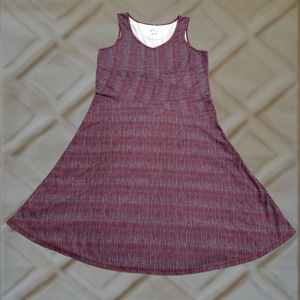 Prana Prana Amelie Sleeveless A-Line Dress Women S Burgundy Gray Geometric Stretch Multicolor Sleeveless V-Neck Knee Length Bohemian Pattern Casual Shirt? Size S / US 4 / IT 40 - 1 Thumbnail