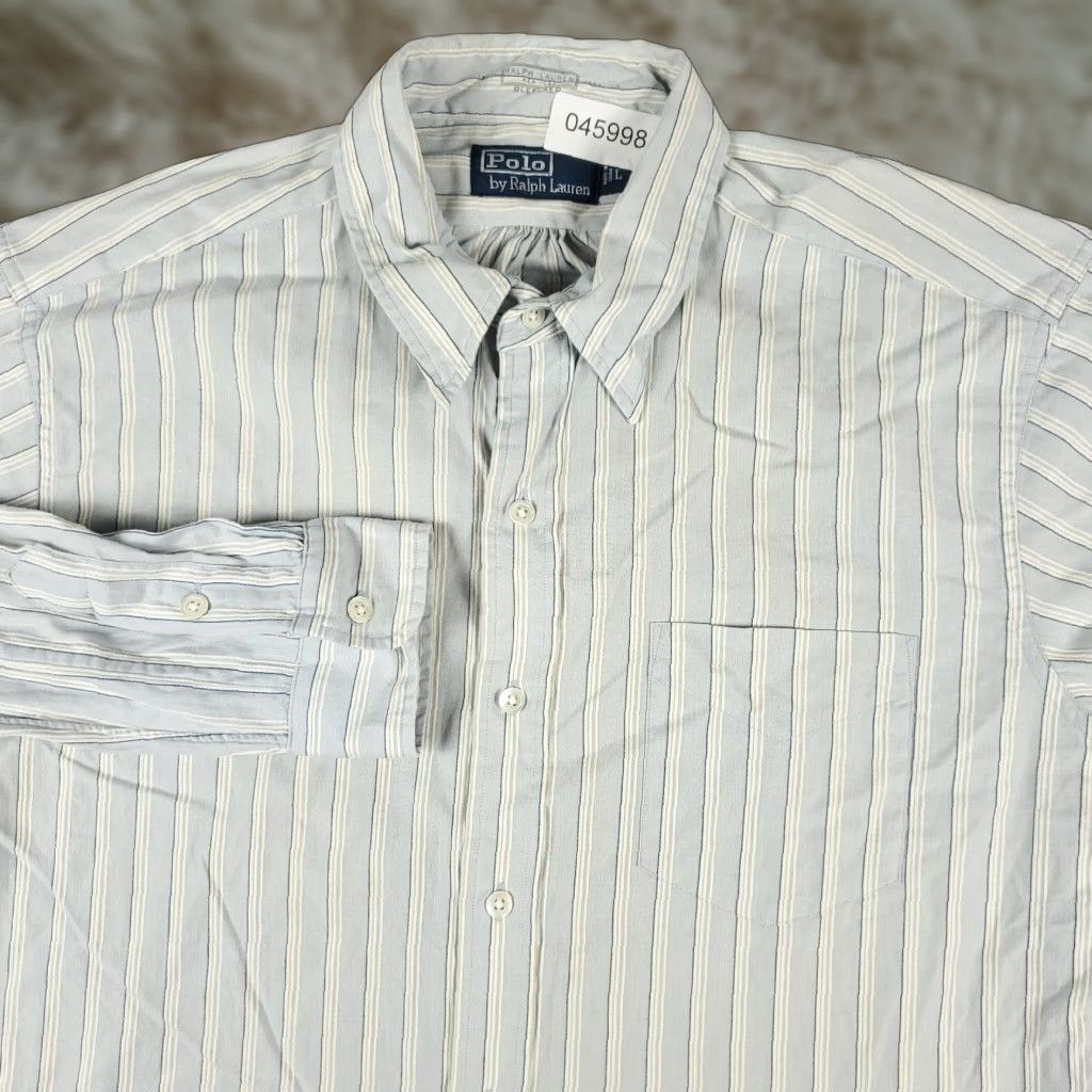 Ralph Lauren Ralph Lauren Shirt Mens Large Gray Striped Button-Up Long Sleeve Cotton Casual Business Formal Mens Size US L / EU 52-54 / 3 - 1 Thumbnail