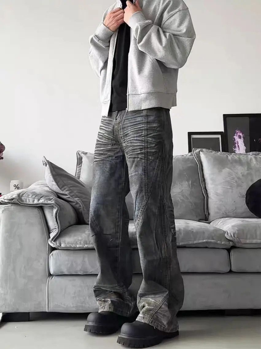 Designer × Japanese Brand Washed Vintage Dirty Dye Multi-Thread Denim Trousers Size US 34 / EU 50 - 1 Thumbnail