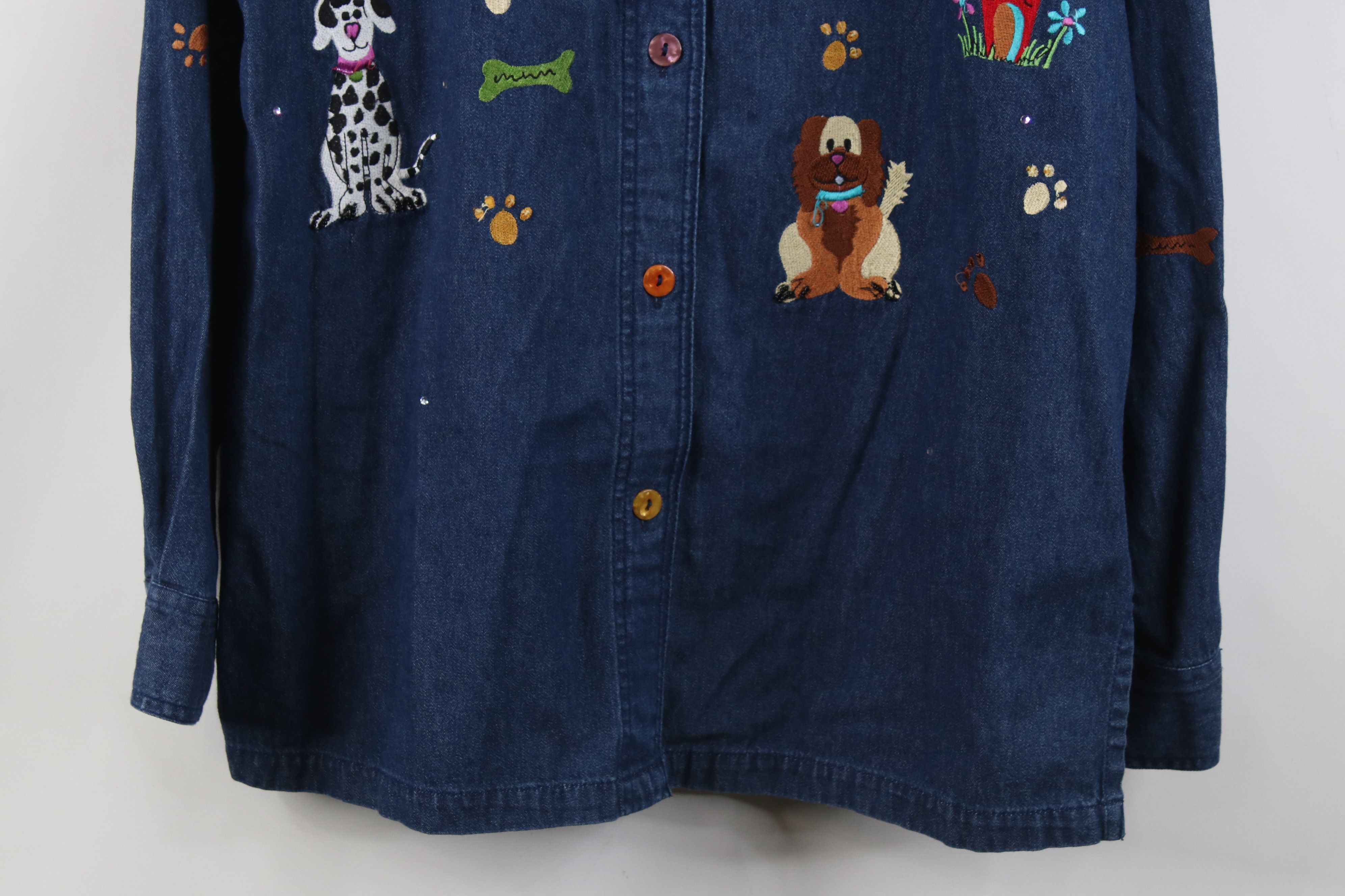 Vintage Vintage 90s Y2K Streetwear Dog Puppy Denim Button Shirt Size M / US 6-8 / IT 42-44 - 3 Thumbnail