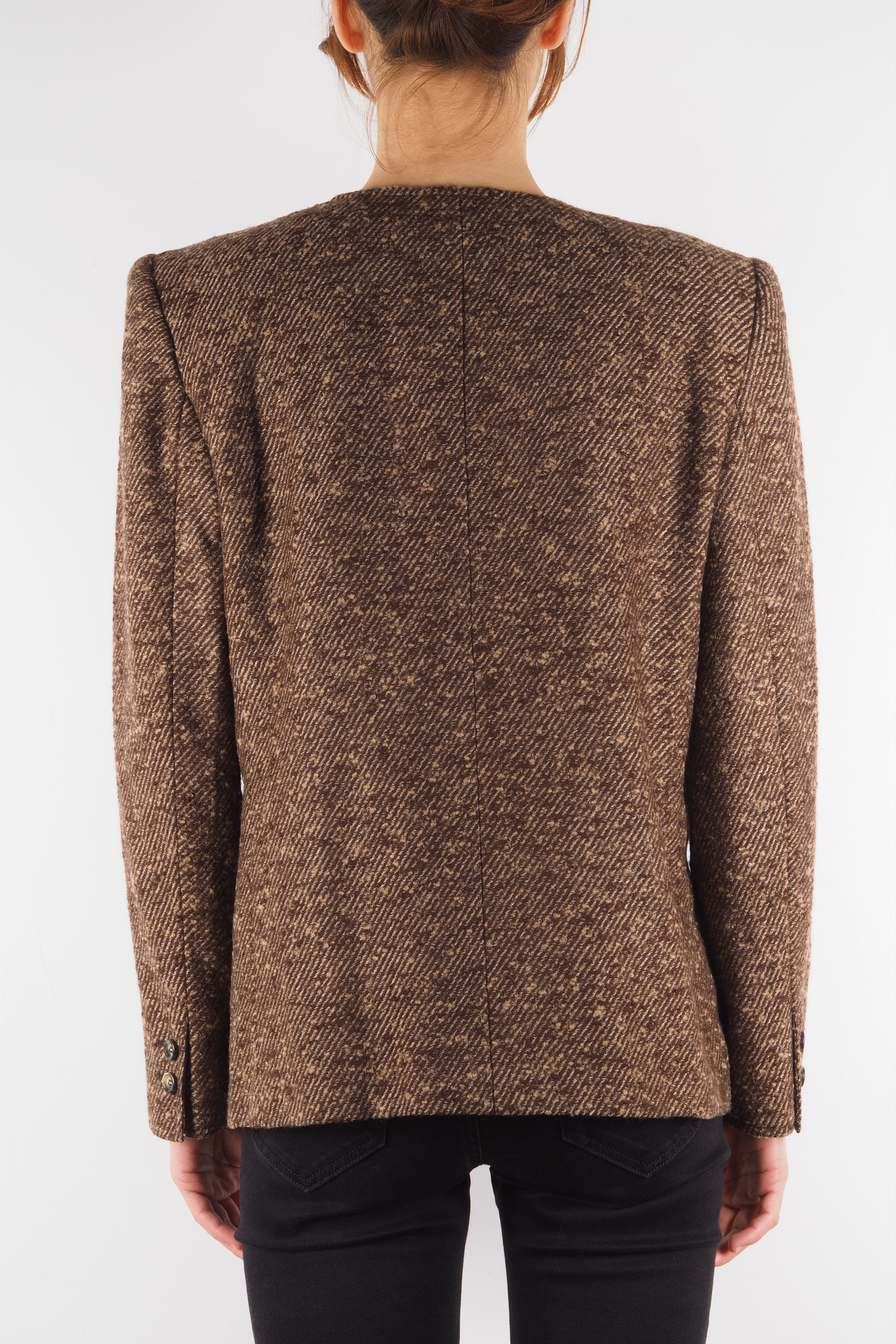 Valentino × Vintage Valentino Miss V Vintage Brown Tweed Designer Blazer Jacket Size L / US 10 / IT 46 - 3 Thumbnail