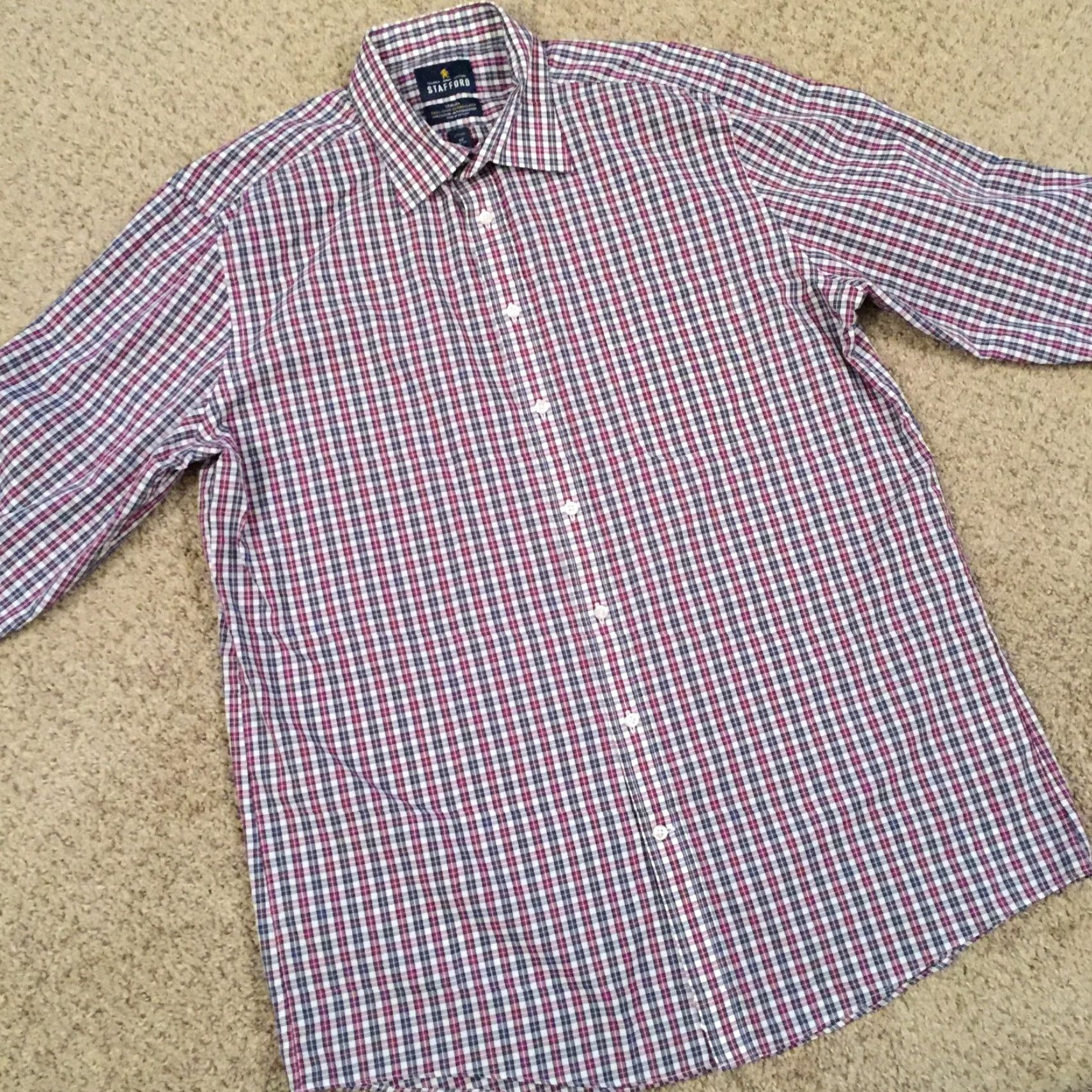 Stafford Stafford Shirt Mens 17 Purple Plaid Long Sleeve Button Up Size US XL / EU 56 / 4 - 5 Thumbnail
