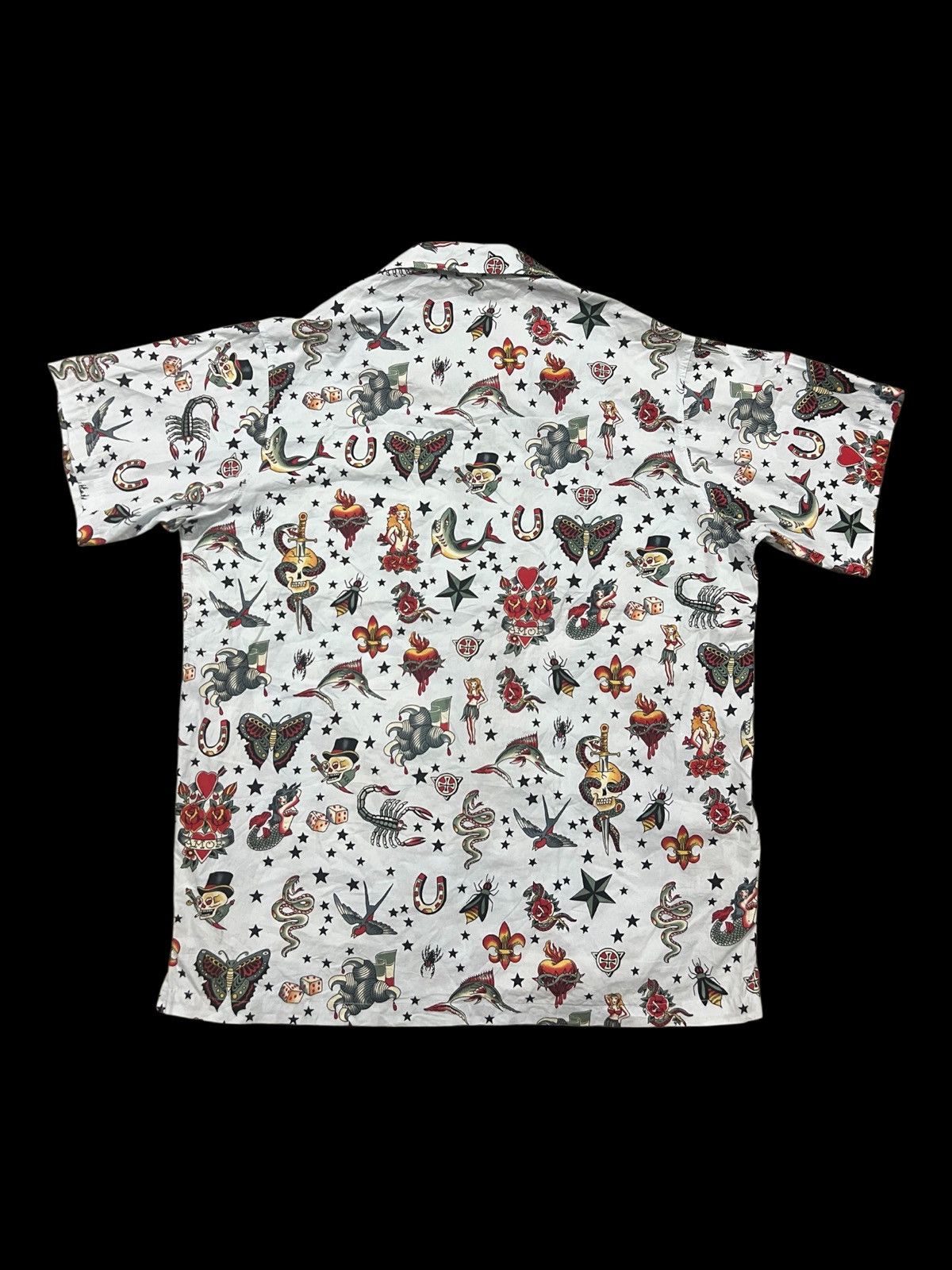 A.F.F.A. Vintage LA ROCKA! Tattoo Print Open Collar SS Button Shirt Size US L / EU 52-54 / 3 - 2 Thumbnail